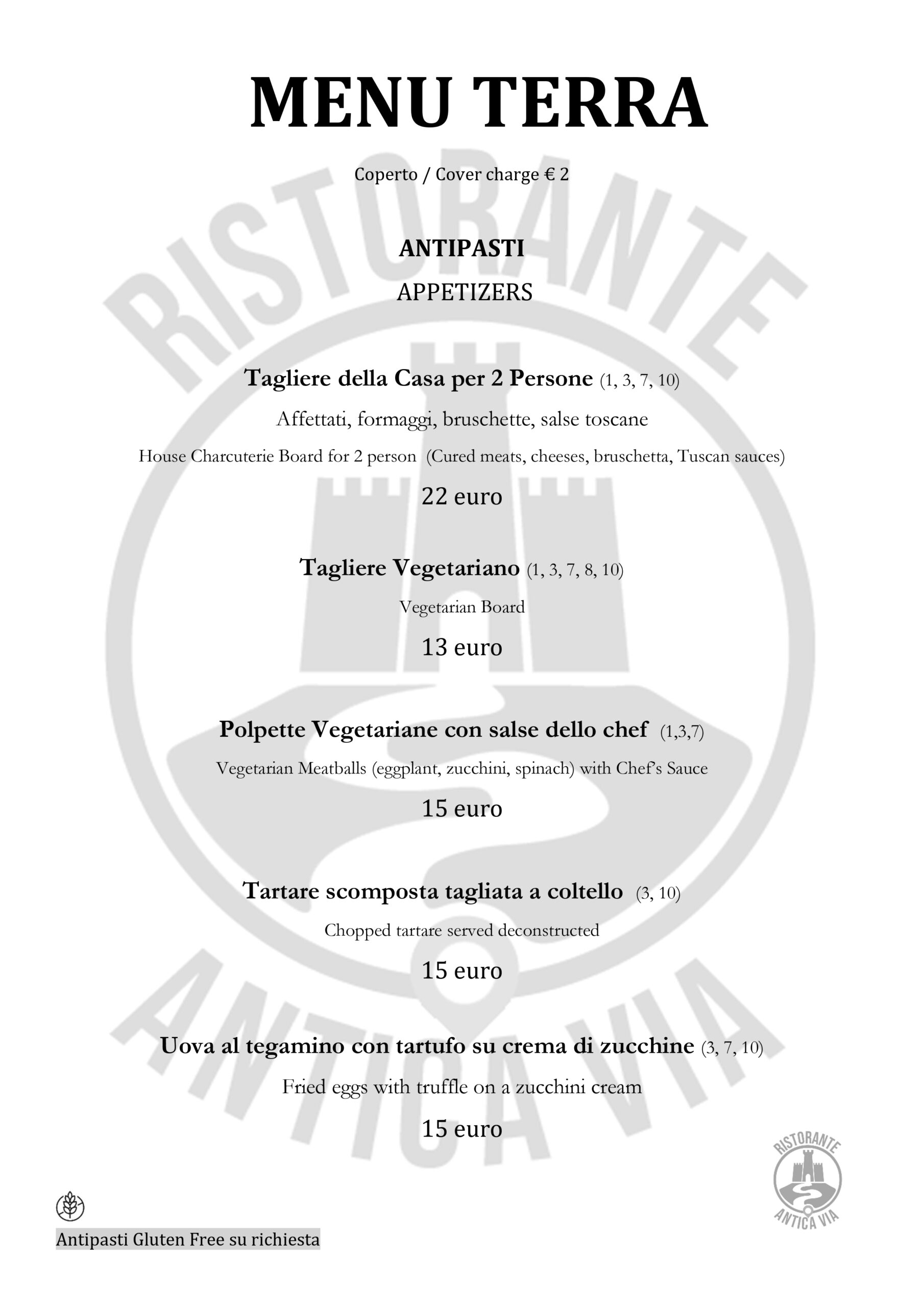 Menu Terra - Ristorante Antica Via Gambassi Terme