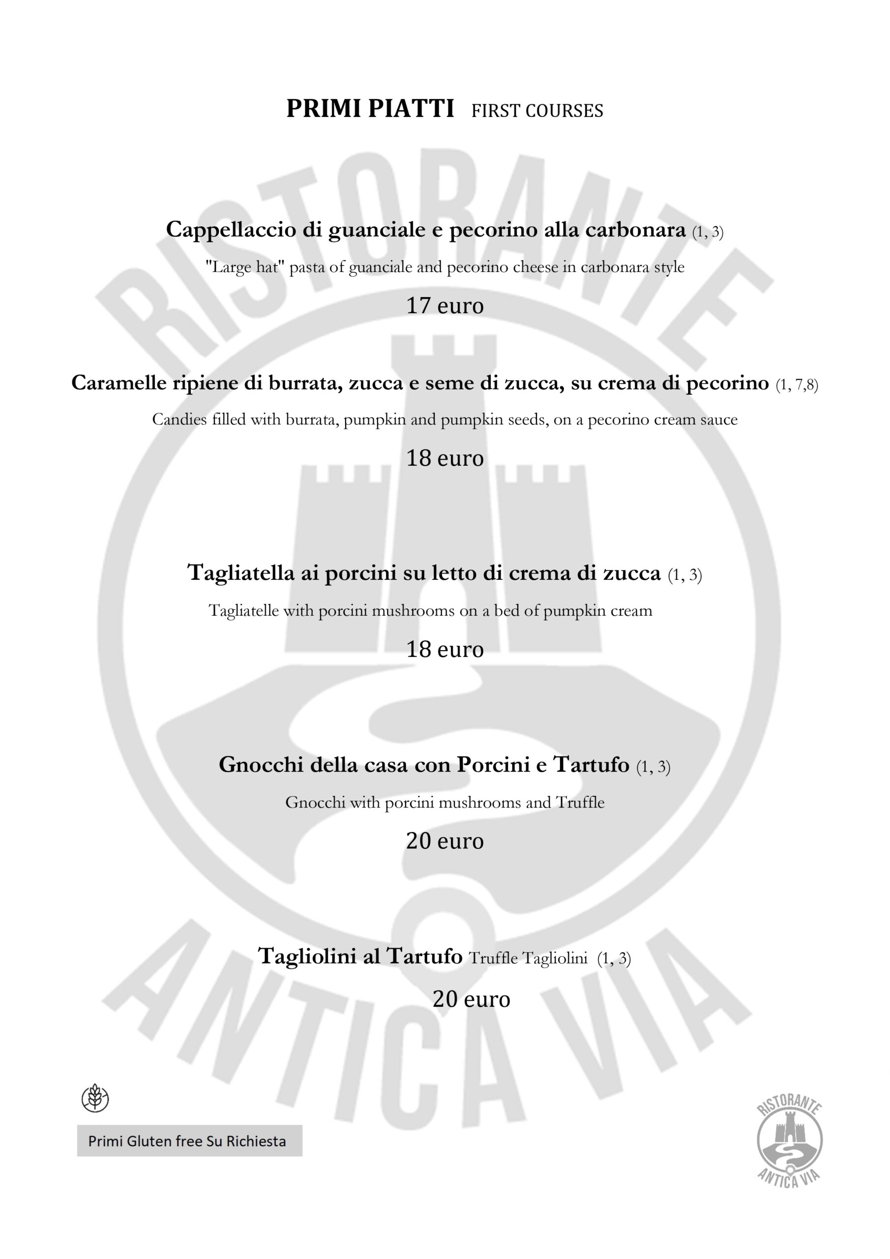 Menu autunno Ristorante Antica via Gambassi Terme
