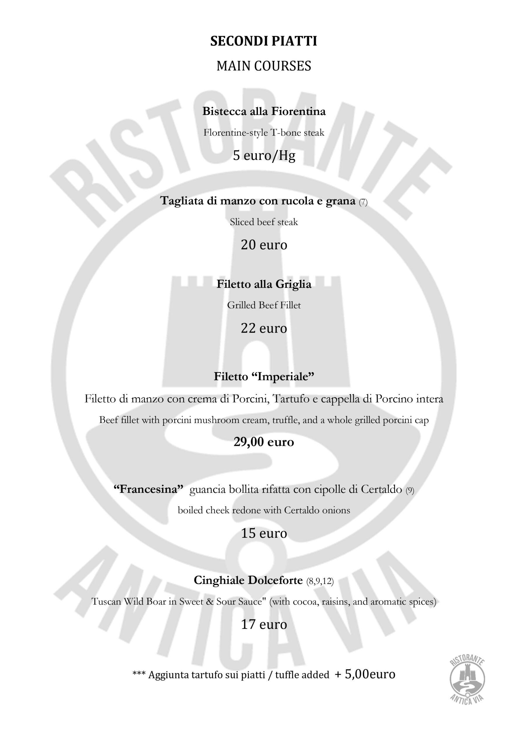 Menu autunno Ristorante Antica via Gambassi Terme