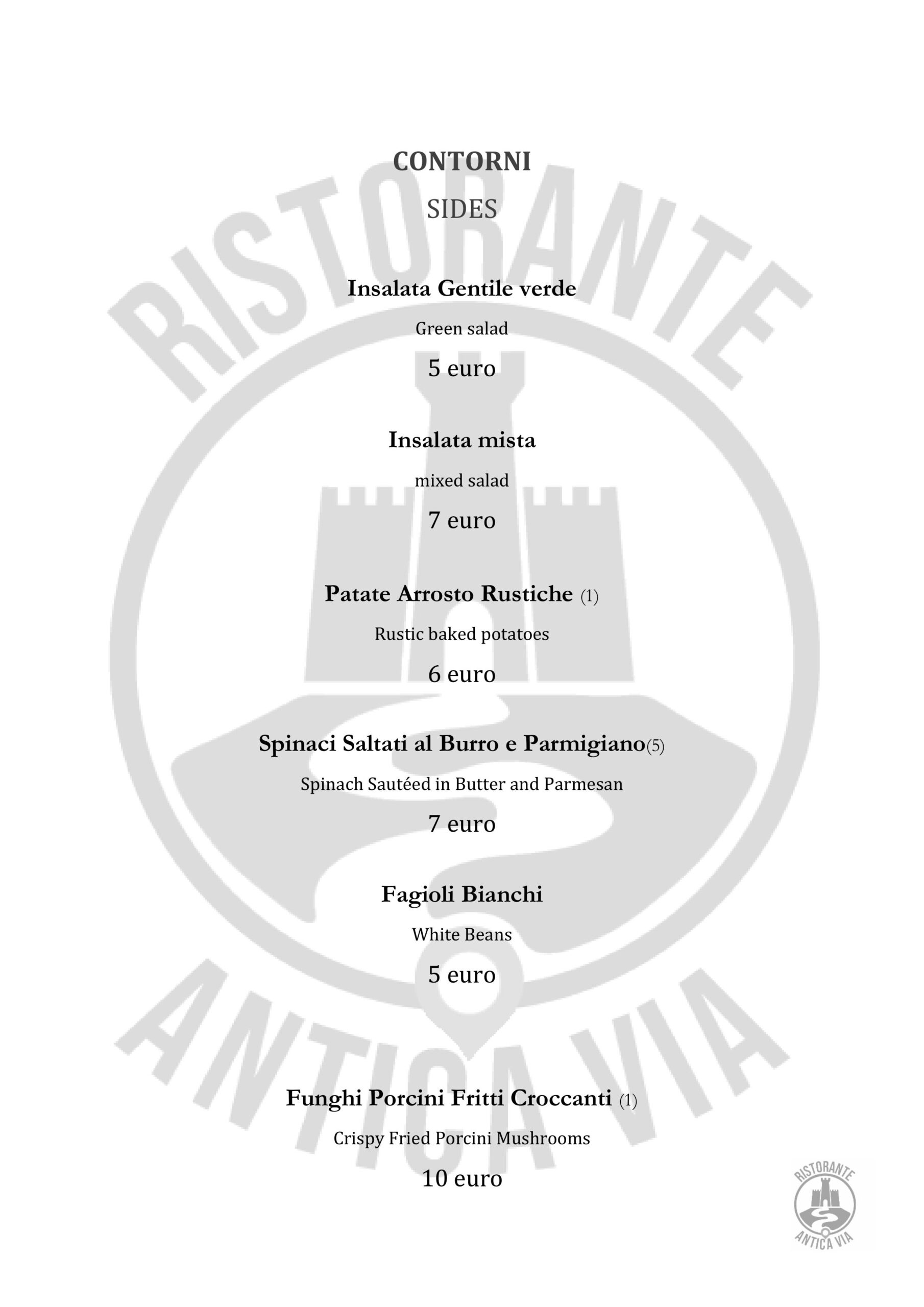 Menu Antica via