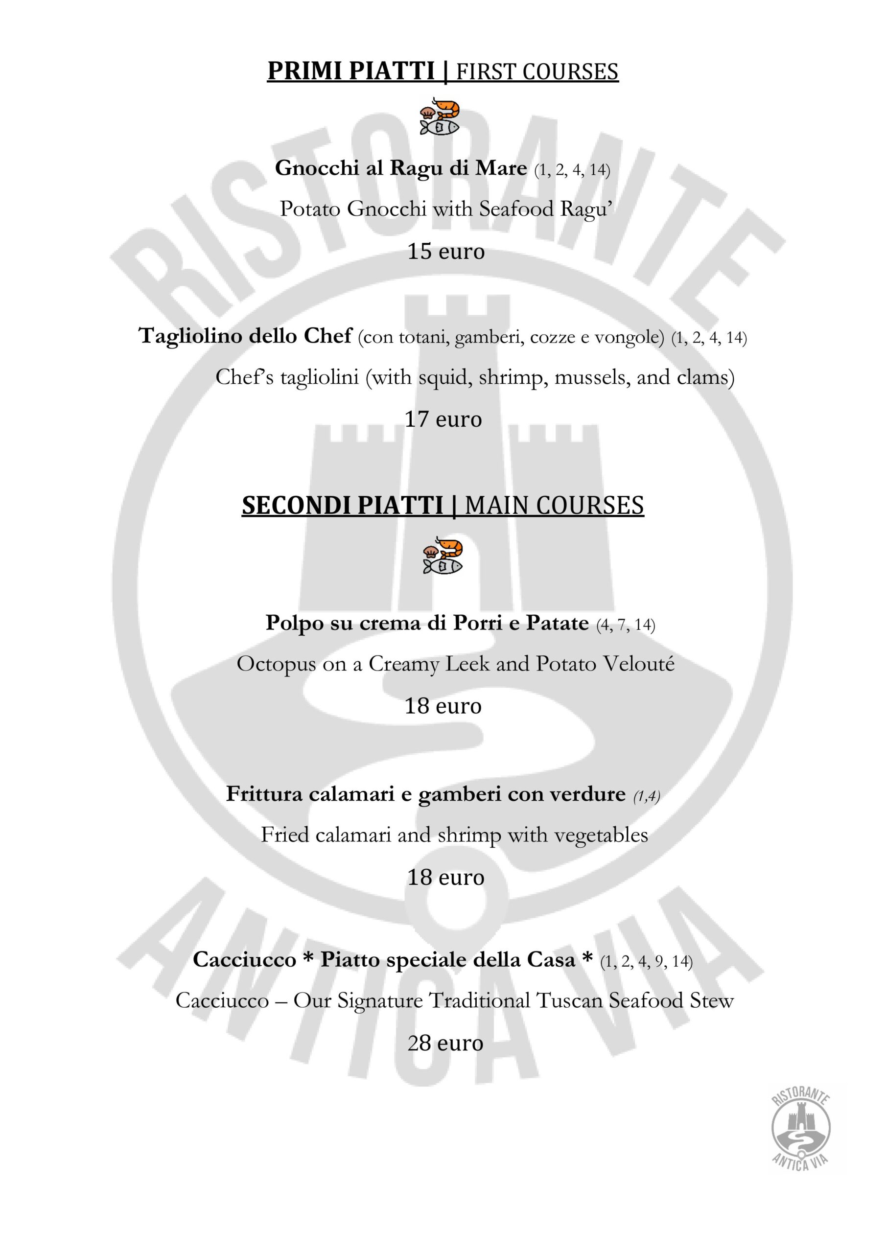 Menu Antica via Pesce